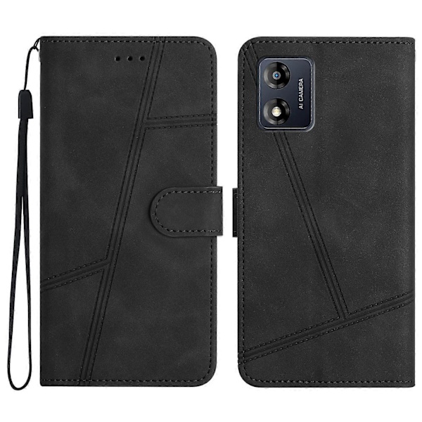 Telefoncover til Motorola Moto E13 4G Hud-berørings PU Læder Præget Linje Cover med Wallet Stand