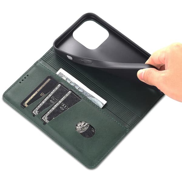 För Iphone 15 Pro Max Pu Läderplånbok Cover Stativ Case Green