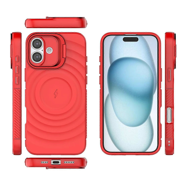 Magnetiskt skal för iPhone 16 Plus PC Ställ Vågmönster TPU Telefonskal - Grå Multicolor Red
