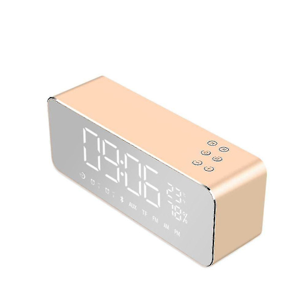 Trådlös Bluetooth högtalare Subwoofer Musik Ljudlåda Spegel Led Time Snooze Alarm Clock