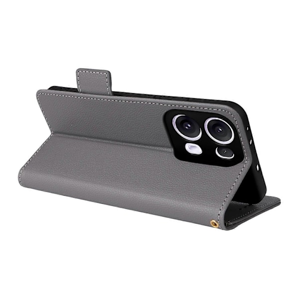 For Oppo Reno13 Pro 5G Deksel med Håndleddsrem Litchi Tekstur PU Lær Lommebok Telefondeksel Multicolor Grey