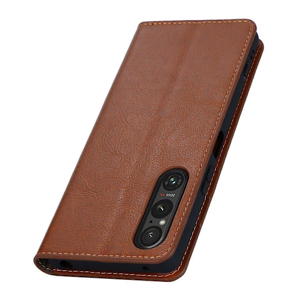 Til Sony Xperia 1 V Stand Flip Wallet Ægte Koskind Læder Cover Telefon Etui Multicolor Style C