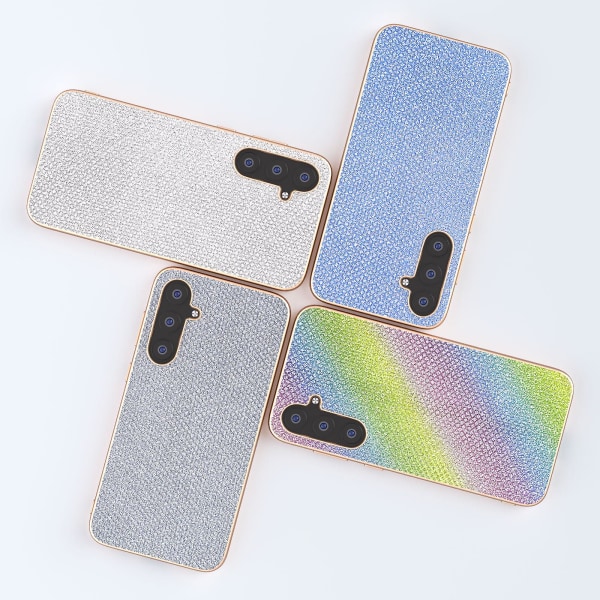 For Samsung Galaxy S23 Fe Rhinestone Dekor Telefondeksel Elektroplettert Lærbelagt Tpu+pc Deksel Silver
