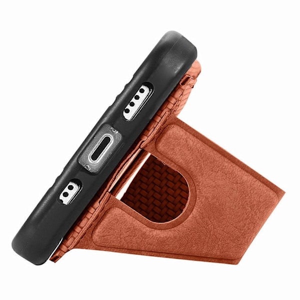 Til iPhone 16 Pro Cover K-Formet Støttefod Læder+PC+TPU Telefon Cover - Grøn Multicolor Brown