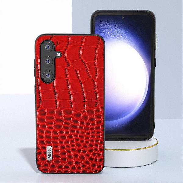 För Samsung Galaxy S23 FE Krokodiltextur Äkta Läder+PC+TPU Telefonfodral Stöttåligt Skydd Multicolor Style B