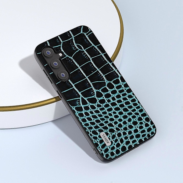 För Samsung Galaxy S23 FE Krokodiltextur Äkta Läder+PC+TPU Telefonfodral Stöttåligt Skydd Multicolor Style C