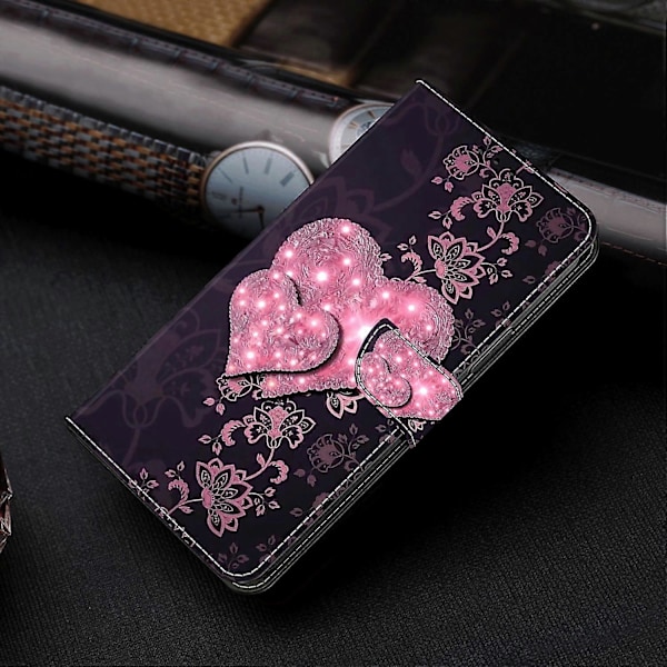 Wallet Case til Samsung Galaxy A52 4G/5G/A52s 5G, PU Læder Stand 3D Mønster Print Telefon Cover Multicolor Lace Hearts