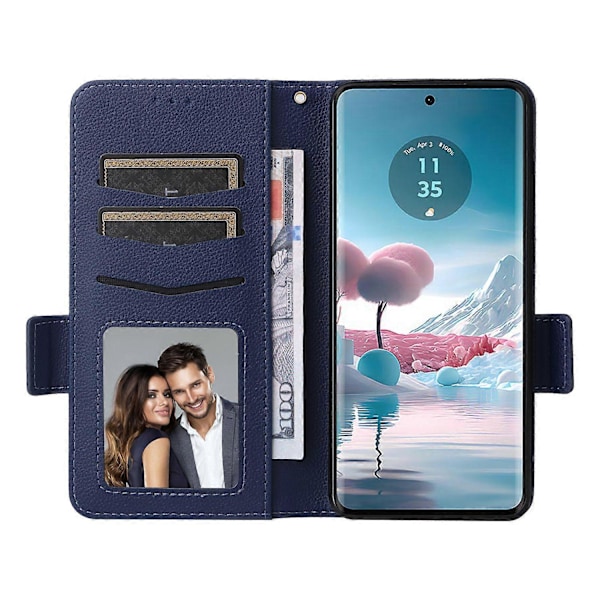 Til Motorola Edge 40 Neo 5G Etui Litchi Tekstur Tegnebog Læder Telefon Cover med Rem Multicolor Style E