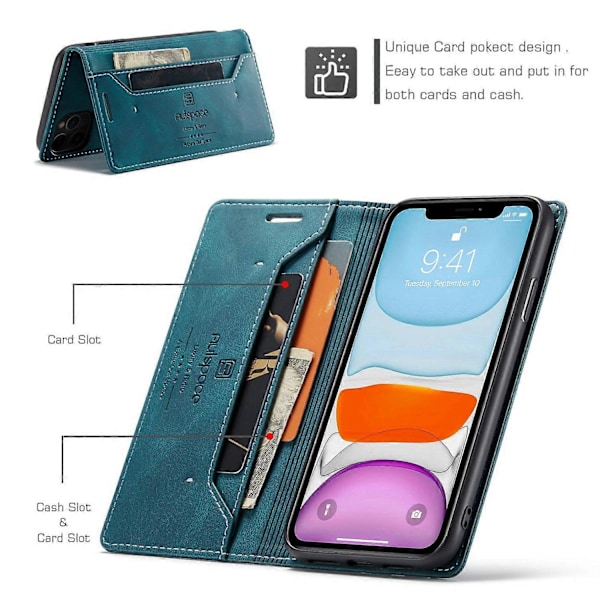 AUTSPACE A01-serien för iPhone 11 Pro 5,8 tum PU Läderfodral RFID-blockerande Plånboksställ Flipskydd Multicolor Style C
