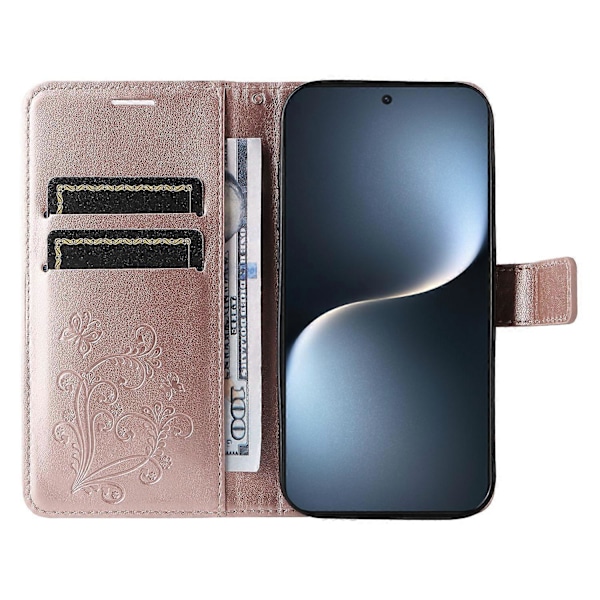 Fodral för Honor Magic7 5G, fjäril i läder, mobilskal - Roséguld