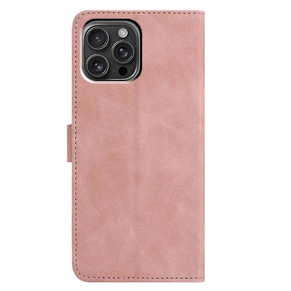 iPhone 16 Pro Max -kotelo, perhoskukka-kuvioitu PU-nahkainen lompakkokotelo jalustalla Multicolor Rose Gold