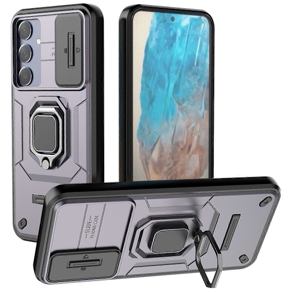 Samsung Galaxy M35 5G -kotelo PC+TPU-jalustalla ja linssinsuojuksella Multicolor Style E