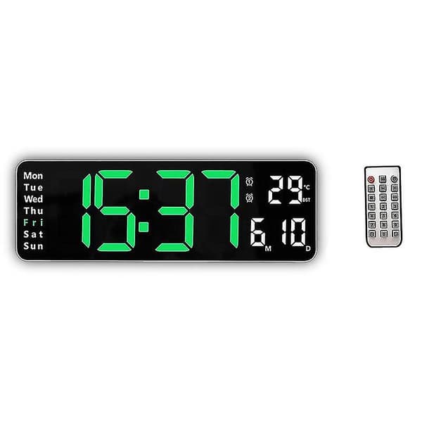 Digital väggklocka Fjärrkontroll Temp Datum Vecka Visning Timer Nedräkning Tabell Klocka Vägg Dubbla Alarm Led Klockor A WhiteGreen