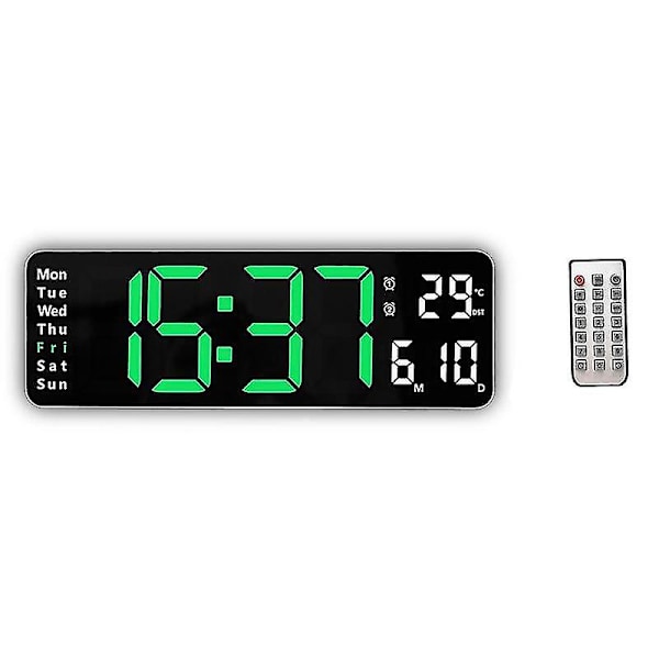 Digitalt Vægur Fjernbetjening Temp Dato Uge Display Timer Nedtælling Bordur Væg Dobbelt Alarmer Led Ure A WhiteGreen