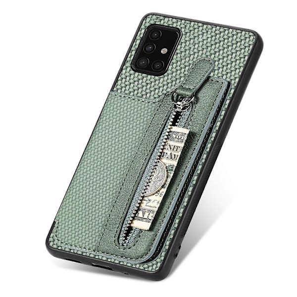 Til Samsung Galaxy A51 5G SM-A516 Etui Læder+PC+TPU Lynlås Pung Telefon Cover- Multicolor Green