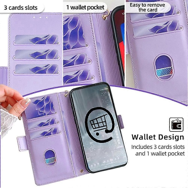 Læder Wallet Case med RFID-blokering og stativ til Realme GT 7 Pro 5G med håndrem - Grøn Multicolor Purple