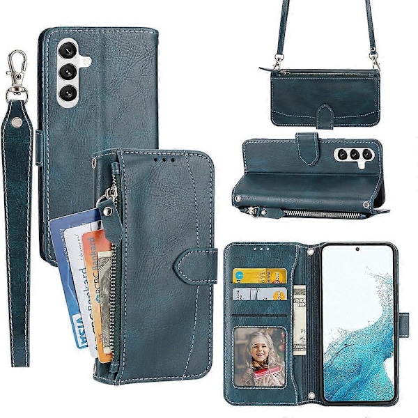 Til Samsung Galaxy S23 FE Etui Lynlås Pung PU Læder Støtteben Mobiltelefon Cover med 2 Stropper Multicolor Style A