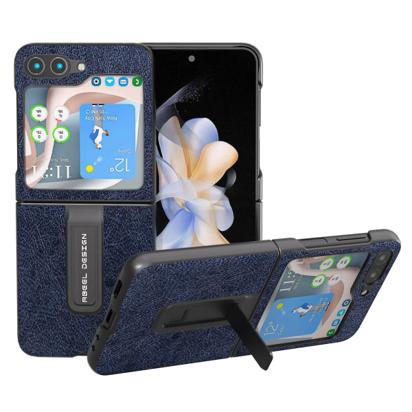 För Samsung Galaxy Z Flip5 5g Retro Litchi Texture Phone case Pu Läderbelagd Pc Kickstand Cover Blue