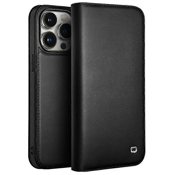 QIALINO Skal för iPhone 15 Pro, Fallsäkert Äkta Läder Fodral med Ställ