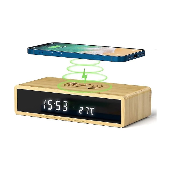 Digital, med trådløs opladningsfunktion, Digital C, LED, temperatur/12/24 timer/dæmpbar