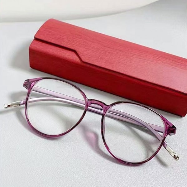 Anti-blått ljus läsglasögon Runda glasögon LILA Purpl Purple Strength 200