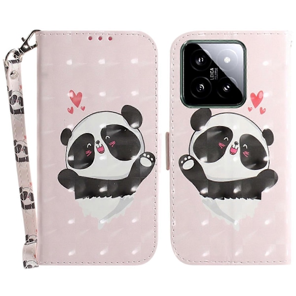 Til Xiaomi 14 Etui 3D Mønster Læder Anti-ridse Telefon Wallet Cover Multicolor Love Heart Panda