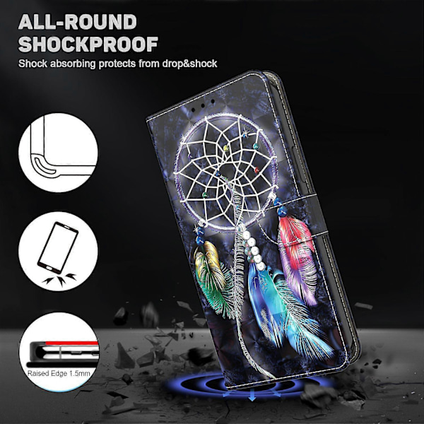Skal till iPhone 16 Plus med Ställ, Mönstertryck, Läderfodral - Stående Katt Multicolor Dream Catcher