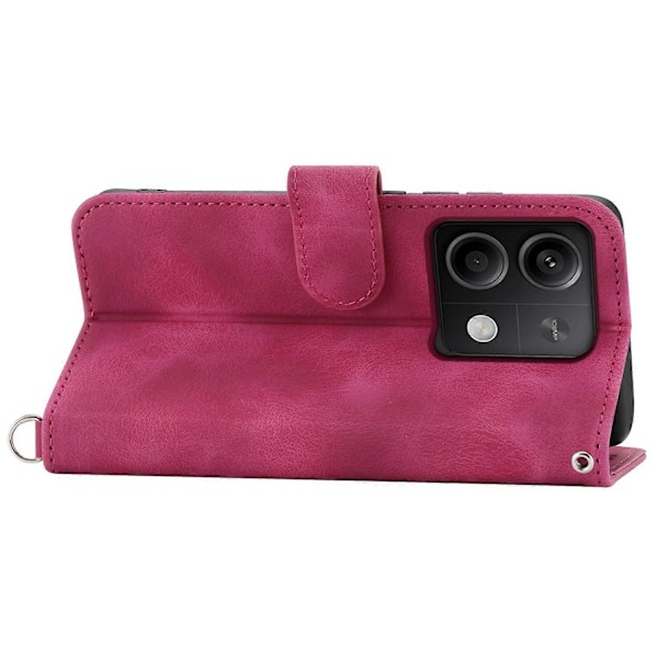 Læder telefoncover med 2 stropper til Xiaomi Redmi Note 13 5G/Note 13 5G Multicolor Wine Red
