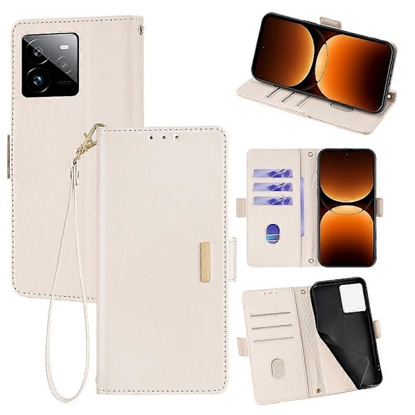 Læder Wallet Case med RFID-blokering og stativ til Realme GT 7 Pro 5G med håndrem - Grøn Multicolor White