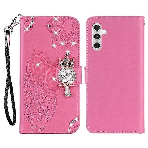 Til Samsung Galaxy S23 FE Cover Ugle Blomst Præget Rhinestone Læder Telefon Stand Cover Multicolor Style C