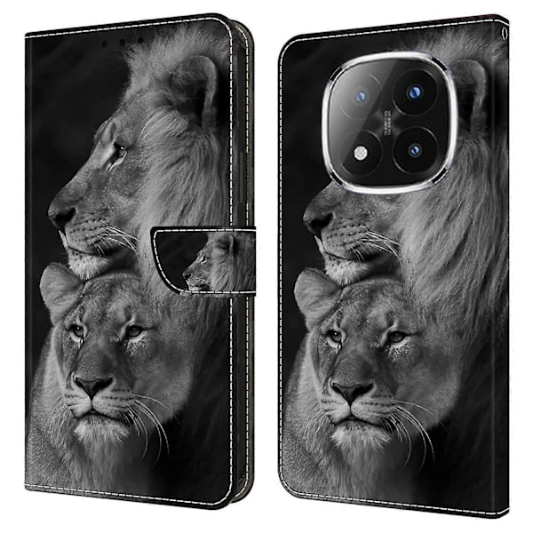 För Xiaomi Redmi Note 14 Pro+ 5G Fodral Magnetlås 3D Mönster Läder Plånbok Telefonfodral Multicolor Couple Lions