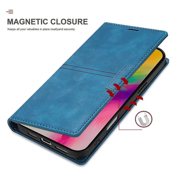 Til iPhone 16e Wallet Case Magnetisk Lukning Læder Telefon Cover Multicolor Blue