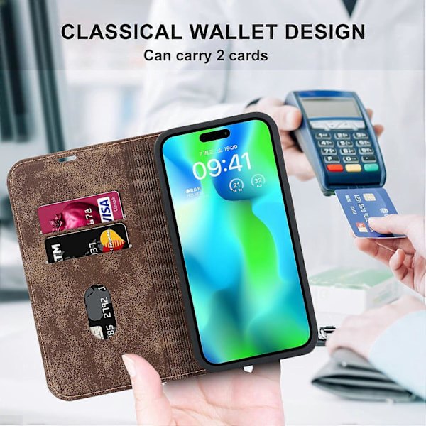 Til iPhone 14 Pro Max Etui PU Læder RFID Blokerende Magnetisk Auto-absorberende Cover Multicolor Light Brown