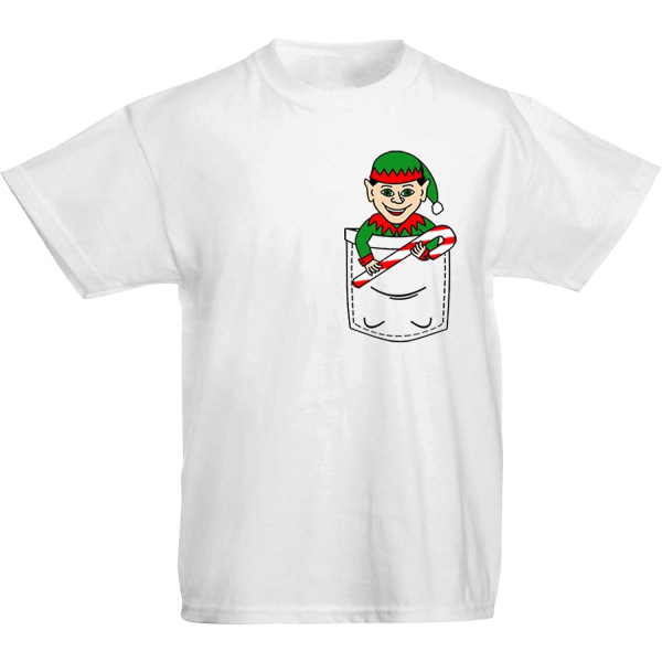 Elf In Pocket Print Söt jul T-shirt White XL