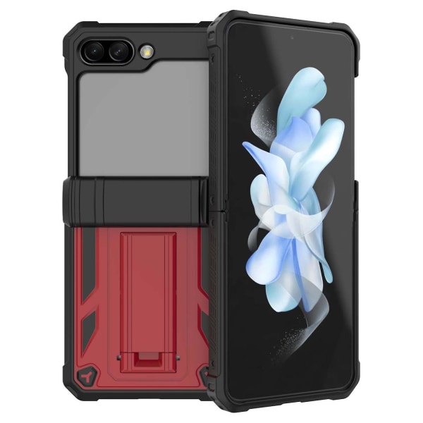 Hårdt PC Telefon Cover til Samsung Galaxy Z Flip5 5G Stødsikkert Støtteben Telefon Cover med Blyantholder Red