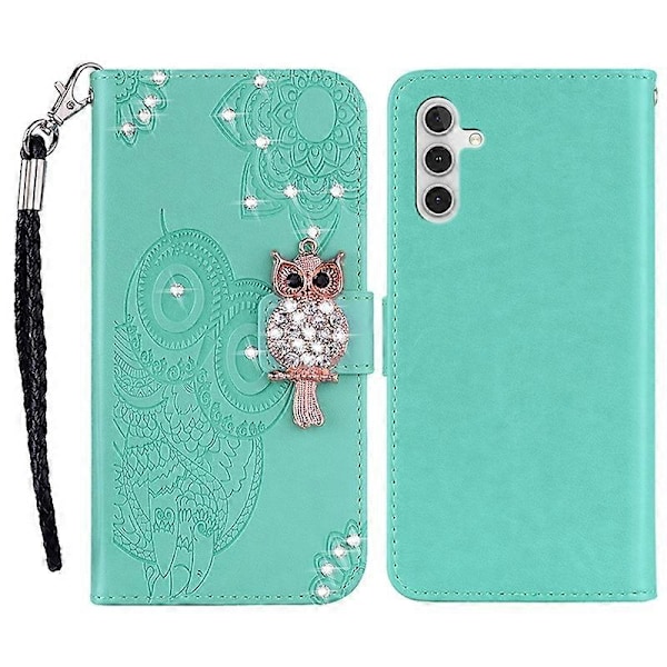 Til Samsung Galaxy S23 FE Cover Ugle Blomst Præget Rhinestone Læder Telefon Stand Cover Multicolor Style A