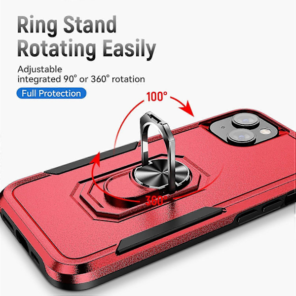 iPhone 15 PC+TPU Iskunkestävä Suojakuori Pudotussuojaava Puhelinkotelo Sormuksella ja Jalustalla Multicolor Style E