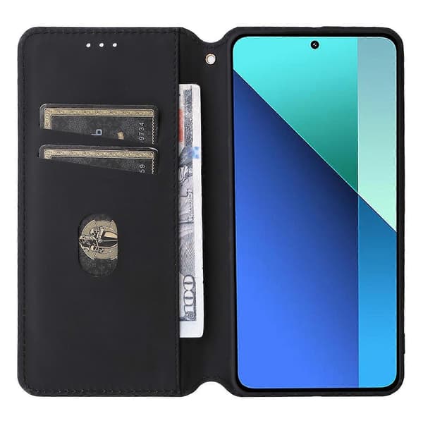 Lommebokdeksel til Xiaomi Redmi Note 13 4G med stativ, full beskyttelse, lær, rombemønster Multicolor Silver