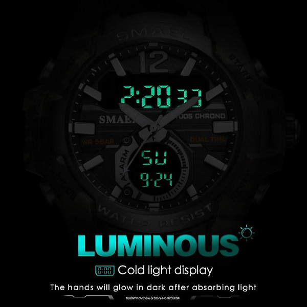 Smael Sport Digitala klockor För Män Army Kamouflage Simning Armbandsur Väckarklocka Kalender Led Bakgrundsbelysning Dual Time Watch 1805 Camo Khaki-Box