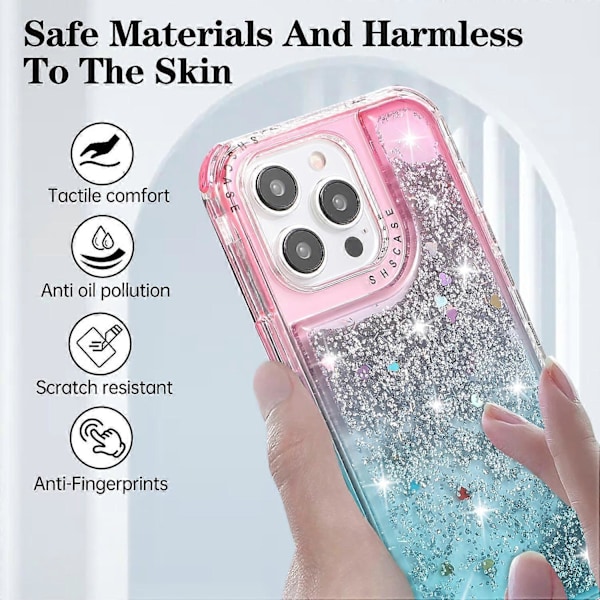 Til iPhone 13 Pro 6,1 tommer mobiltelefonetui TPU+PC Anti-drop Gradient Flydende Kviksandsskal Multicolor Pink+Light Blue