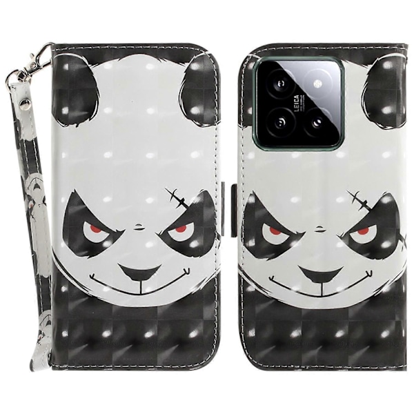 Til Xiaomi 14 Etui 3D Mønster Læder Anti-ridse Telefon Wallet Cover Multicolor Angry Panda