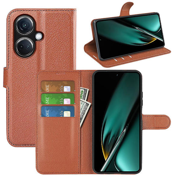 Phone case för Oppo K11 5g plånbok Litchi Texture Shell anti-scratch Stativ Pu Läder Cover Brown
