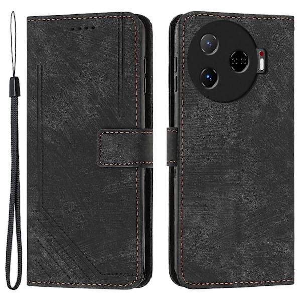 För TECNO Camon 30 Pro 5G Telefonskal Linjer Präglat Anti-Rep PU Läder Ställfodral Multicolor Style A