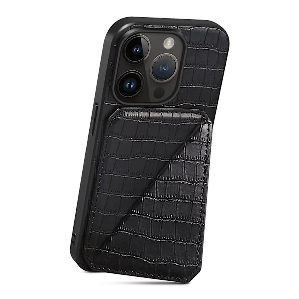 Pc + Tpu+ Pu Läder Phone case För Iphone 13 Pro Crocodile Texture Korthållare Stand Cover Black