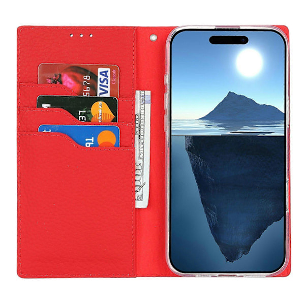 Læder Wallet Case til iPhone 16 Plus med Litchi Tekstur Multicolor Style E