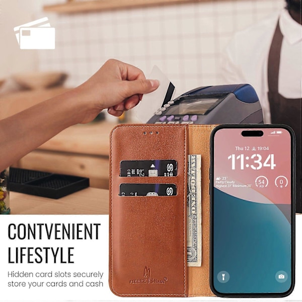 FIERRE SHANN Etui til iPhone 16 Plus PU Læder Flip Stand Wallet Telefon Cover Multicolor Style D