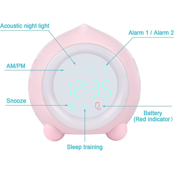 Heytea Väckarklocka Digital För Barn Soluppgångssimulator Väckarklocka Strömförsörjning vid sängkanten Drivs för flickor Pojkar Sovrum Med Led Wake Up Light & Nattljus La