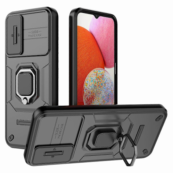 Baksida Skal för Samsung Galaxy A14 5G/A14 4G PC+TPU Telefonfodral Skjutbart Linsskydd Ställ Multicolor Style A
