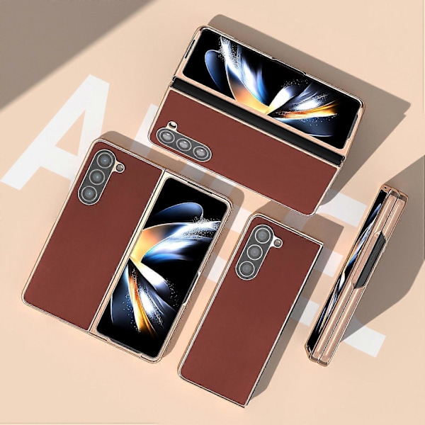 För Samsung Galaxy Z Fold5 5G Silkeslen Känsla Mobilskal Äkta Koläder+PC Elektroplätering Skydd Multicolor Style B