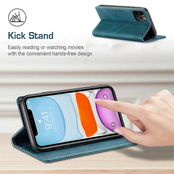 AUTSPACE A01 Serie til iPhone 11 Pro 5.8 tommer PU Læder Etui RFID Blokerende Pung Stand Flip Cover Multicolor Style C
